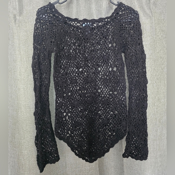 Vtg Y2k Set Of 2 Take Out Open Knit Long Sleeve Tops Ivory & Black Sz M Fairy - Picture 4 of 11